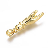 Brass Pendants, Long-Lasting Plated, Mano Cornuto Italian Hand, Real 18K Gold Plated, 20x5.5x5mm, Hole: 2mm, 10pc/Set