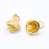 Brass Enamel Charms, Mushroom, Cadmium Free & Nickel Free & Lead Free, Real 18K Gold Plated, 12x10x8.5mm, Hole: 3mm, 10pc/Set