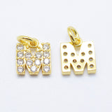 Brass Micro Pave Grade AAA Cubic Zirconia Charms, Letter M, Cadmium Free & Nickel Free & Lead Free, Real 18K Gold Plated, 8x7x1.5mm, Hole: 2mm, 10pc/Set