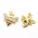 Brass Micro Pave Grade AAA Cubic Zirconia Charms, Bees, Lead Free & Nickel Free & Cadmium Free, Real 18K Gold Plated, 15.5x16x3mm, Hole: 3.5mm, 5pc/Set