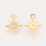 Brass Cubic Zirconia Charms, Star, Nickel Free, Real 18K Gold Plated, 10.5x8.5x2mm, Hole: 1mm, 50pc/Set