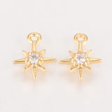 Brass Cubic Zirconia Charms, Star, Nickel Free, Real 18K Gold Plated, 10.5x8.5x2mm, Hole: 1mm, 50pc/Set