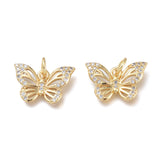 Brass Micro Pave Clear Cubic Zirconia Charms, with Jump Rings, Long-Lasting Plated, Butterfly, Real 18K Gold Plated, 14~15x9.5x2mm, Jump Ring: 5x1mm, Hole: 3.5mm, 10pc/Set