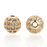 Rack Plating Brass Cubic Zirconia Beads, Long-Lasting Plated, Round, Golden, 8x7mm, Hole: 2mm, 10pcs/Set