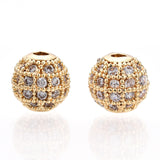 Rack Plating Brass Cubic Zirconia Beads, Long-Lasting Plated, Round, Golden, 8x7mm, Hole: 2mm, 10pcs/Set