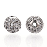 Rack Plating Brass Cubic Zirconia Beads, Long-Lasting Plated, Round, Platinum, 8x7mm, Hole: 2mm, 10pc/Set