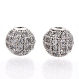 Rack Plating Brass Cubic Zirconia Beads, Long-Lasting Plated, Round, Platinum, 8x7mm, Hole: 2mm, 10pc/Set