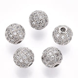 Rack Plating Brass Cubic Zirconia Beads, Long-Lasting Plated, Round, Platinum, 8x7mm, Hole: 2mm, 10pc/Set