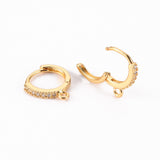 Brass Micro Pave Clear Cubic Zirconia Hoop Earring Findings, with Horizontal Loop, Real 18K Gold Plated, 14x13x2mm, Hole: 1.2mm, Pin: 1x0.6mm, 30pc/Set