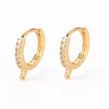 Brass Micro Pave Clear Cubic Zirconia Hoop Earring Findings, with Horizontal Loop, Real 18K Gold Plated, 14x13x2mm, Hole: 1.2mm, Pin: 1x0.6mm, 30pc/Set