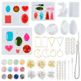 DIY Jewelry Kit, with Pendant Silicone Molds, Brass Earring Hooks, Waxed Cotton Cord Necklace, Alloy Open Back Bezel Pendants, Sequins, Iron Chain Extender, White, 72x35x10mm