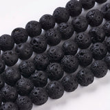 Natural Lava Rock Beads Strands, Round, Black, 6mm, 20Strand/Set