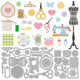Globleland Sewing Theme Carbon Steel Cutting Dies Stencils, for DIY Scrapbooking, Photo Album, Decorative Embossing Paper Card, Stainless Steel Color, Tools Pattern, 73~94x85~155x0.8mm, 2pcs/set
