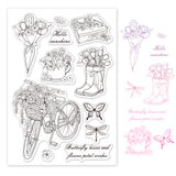 Spring, Flowers, Rain Boots, Bicycles, Daisies, Roses, Peonies, Butterflies, Dragonflies Clear Silicone Stamp Seal for Card Making Decoration and DIY Scrapbooking