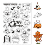 Globleland Halloween Ghost Bat Spider Web Pumpkin Cat Scarecrow Skull Clear Silicone Stamp Seal for Card Making Decoration and DIY Scrapbooking