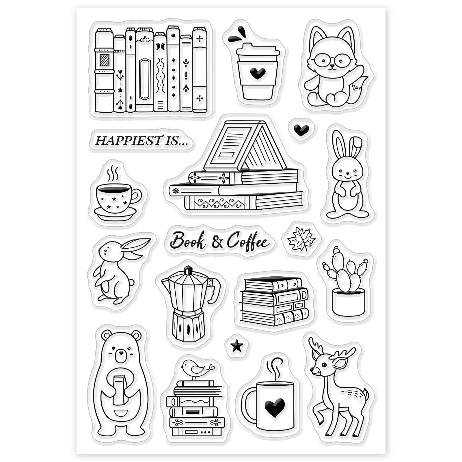 GLOBLELAND Book, Coffee, Animals Silicone Stamp Seal for Card Making Decoration and DIY Scrapbooking