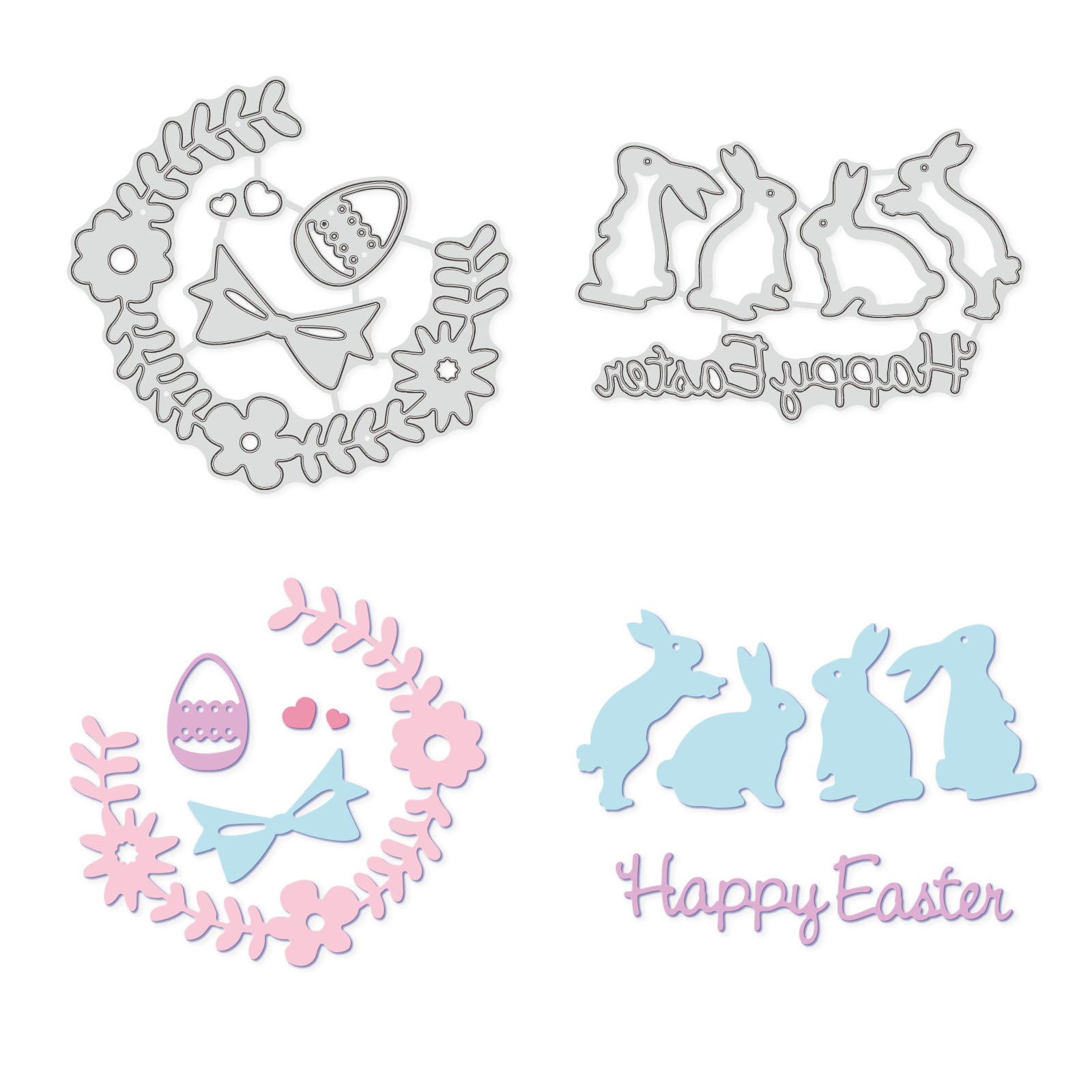 Globleland Rabbit and Easter, Eggs and Bows Carbon Steel Cutting Dies Stencils, for DIY Scrapbooking/Photo Album, Decorative Embossing DIY Paper Card