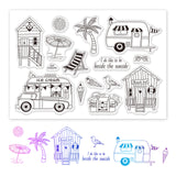 Ice Cream, Beach, Summer, Ice Cream Truck, Holiday House, Umbrellas, Coconut Trees, Seagulls Clear Silicone Stamp Seal for Card Making Decoration and DIY Scrapbooking