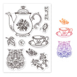 Globleland Teapot, Teacup, Rose Flower Clear Silicone Stamp Seal for Card Making Decoration and DIY Scrapbooking