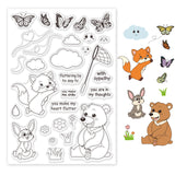 Globleland Butterfly and Animals, Butterfly Net, Fox, Rabbit, Bear, Cloud, Flower, Grass Clear Stamps Silicone Stamp Seal for Card Making Decoration and DIY Scrapbooking