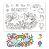 Globleland Doodle Rainbow, Moon, Hot Air Balloon, Birthday Hat, Flowers, Stars Clear Silicone Stamp Seal for Card Making Decoration and DIY Scrapbooking