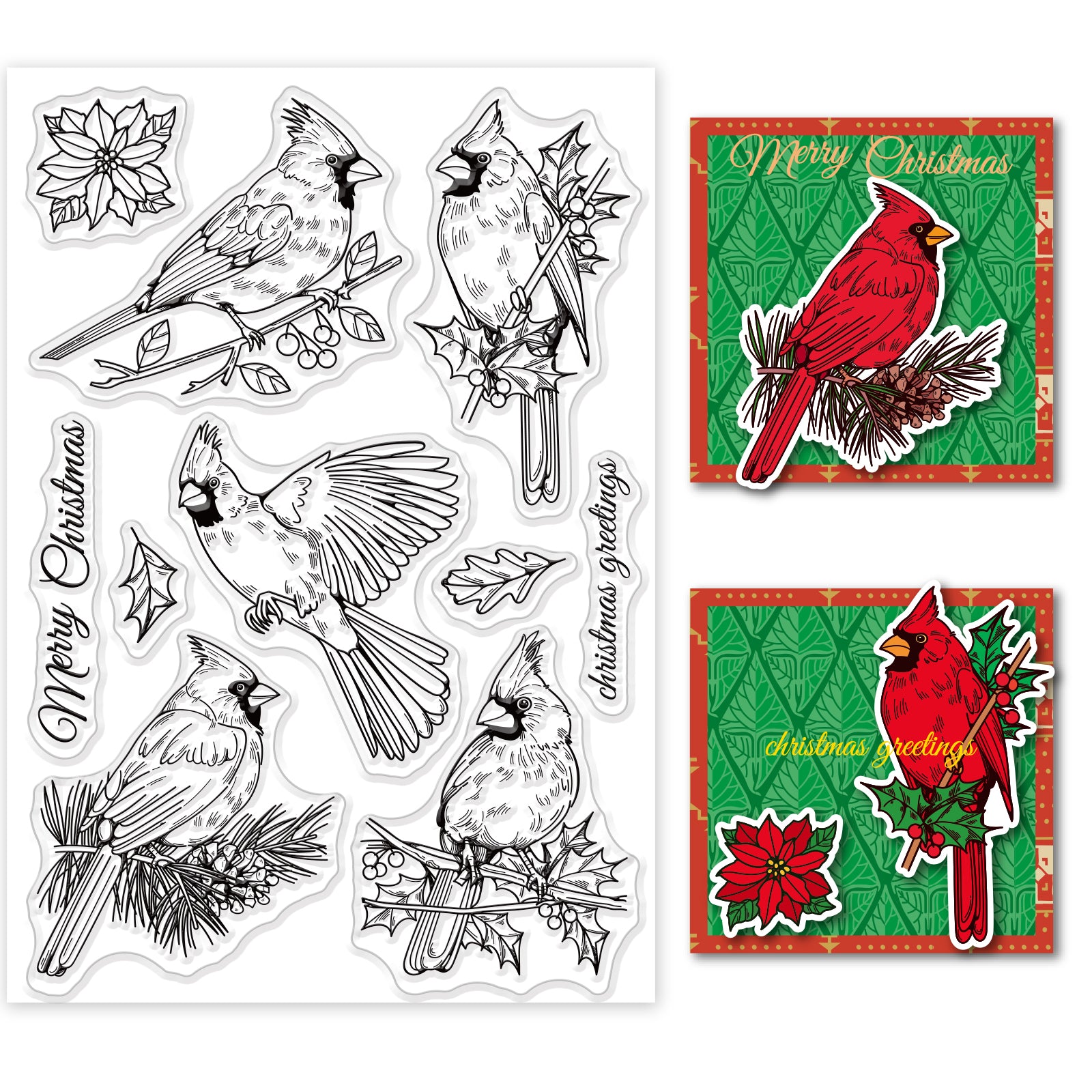 Globleland Christmas, Cardinal, Bird Stamps Silicone Stamp Seal for Card Making Decoration and DIY Scrapbooking