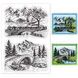Globleland Bridge, Mountains, Trees, River, Realistic Clear Silicone Stamp Seal for Card Making Decoration and DIY Scrapbooking