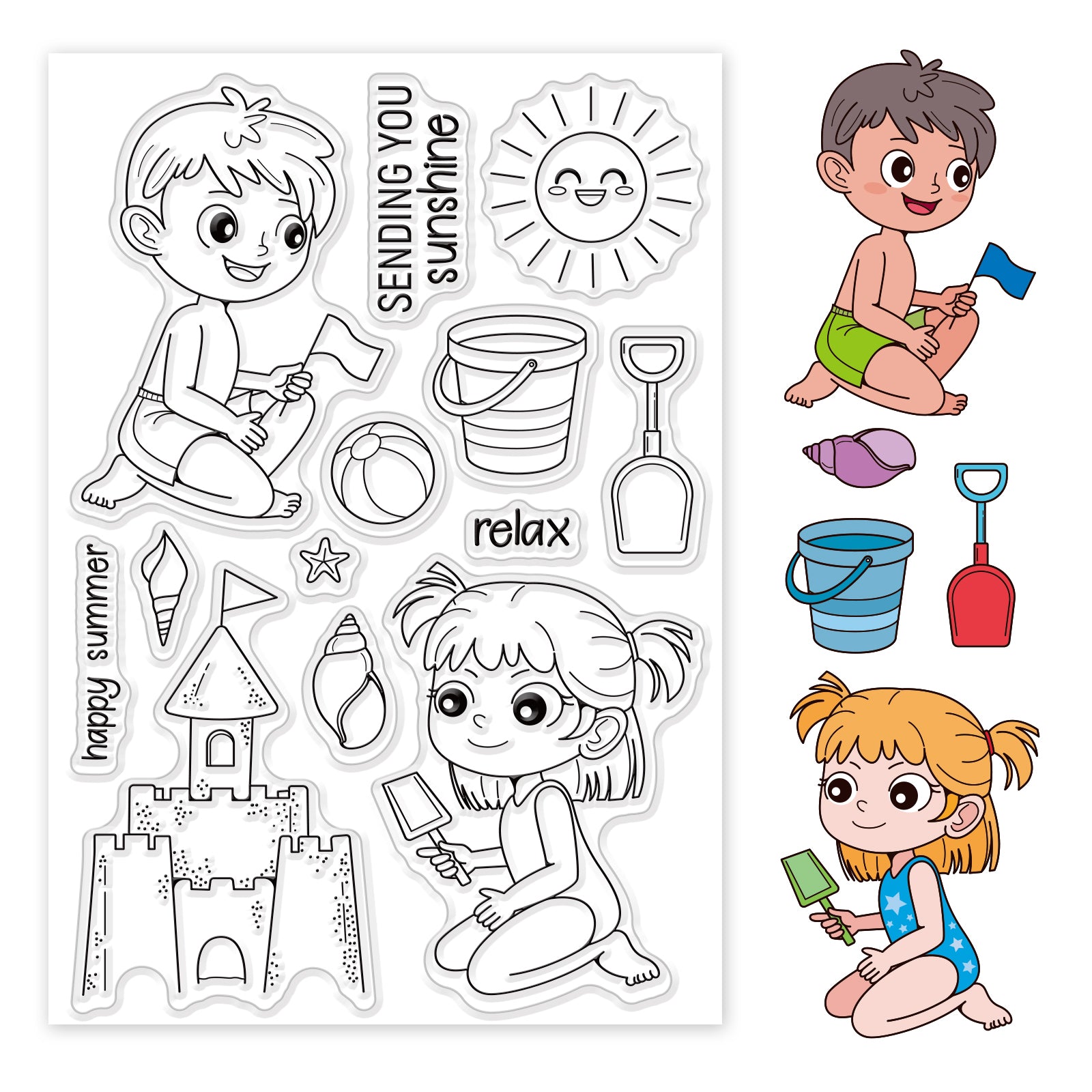 Globleland Beach, Sand Castle, Seashells Clear Stamps Silicone Stamp Seal for Card Making Decoration and DIY Scrapbooking