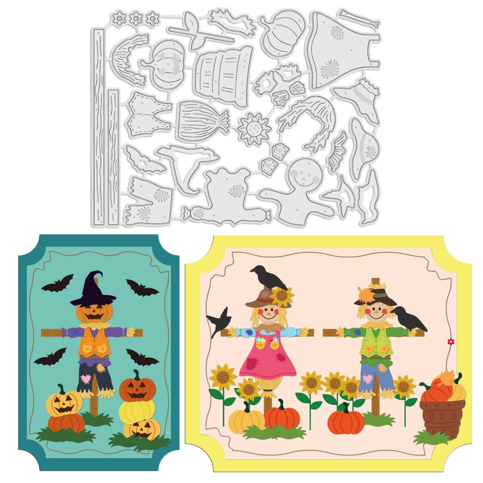 Globleland Fall Leaves Scarecrow, Pumpkin, Thanksgiving Day, Halloween Carbon Steel Cutting Dies Stencils, for DIY Scrapbooking/Photo Album, Decorative Embossing DIY Paper Card