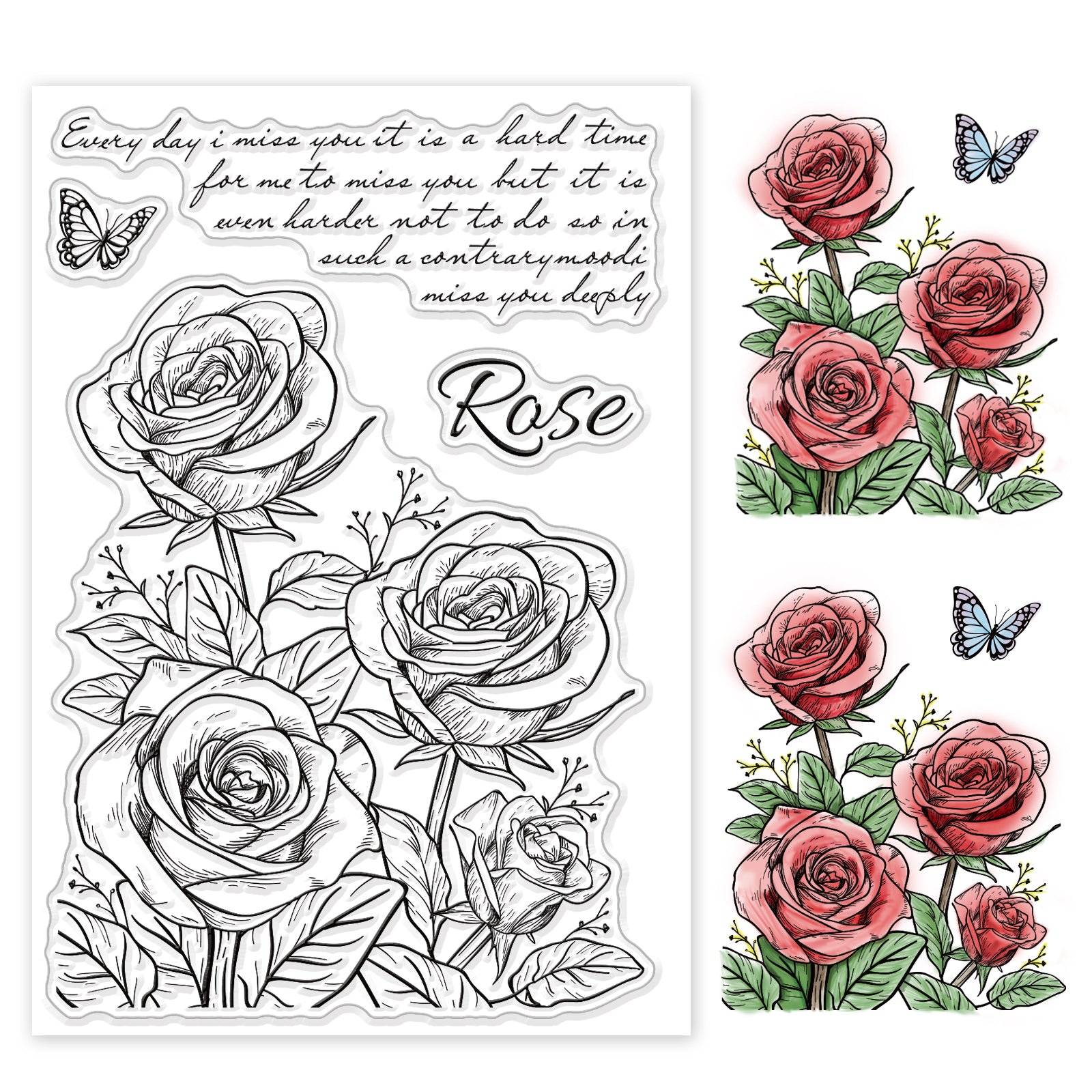 Globleland Rose Flower, Butterfly, Greeting Card Gift Clear Silicone Stamp Seal for Card Making Decoration and DIY Scrapbooking