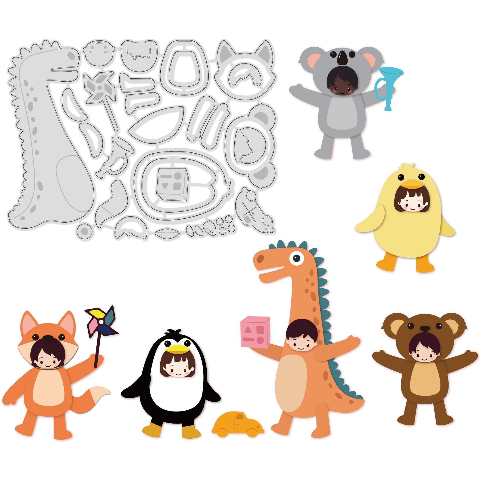 Animal Costumes, Doll Costumes, Dinosaurs, Foxes, Bears, Koalas, Penguins, Ducks, Dress Up, Toys Carbon Steel Cutting Dies Stencils, for DIY Scrapbooking/Photo Album, Decorative Embossing DIY Paper Card