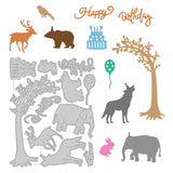 Globleland Happy Birthday Animals Carbon Steel Cutting Dies Stencils, for DIY Scrapbooking/Photo Album, Decorative Embossing DIY Paper Card, Tree, Cake, Balloon, Bird, Elephant, Rabbit, Deer, Bear, Wolf