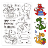 Globleland Dragon, Birthday, Cake, Party, Balloon Clear Silicone Stamp Seal for Card Making Decoration and DIY Scrapbooking
