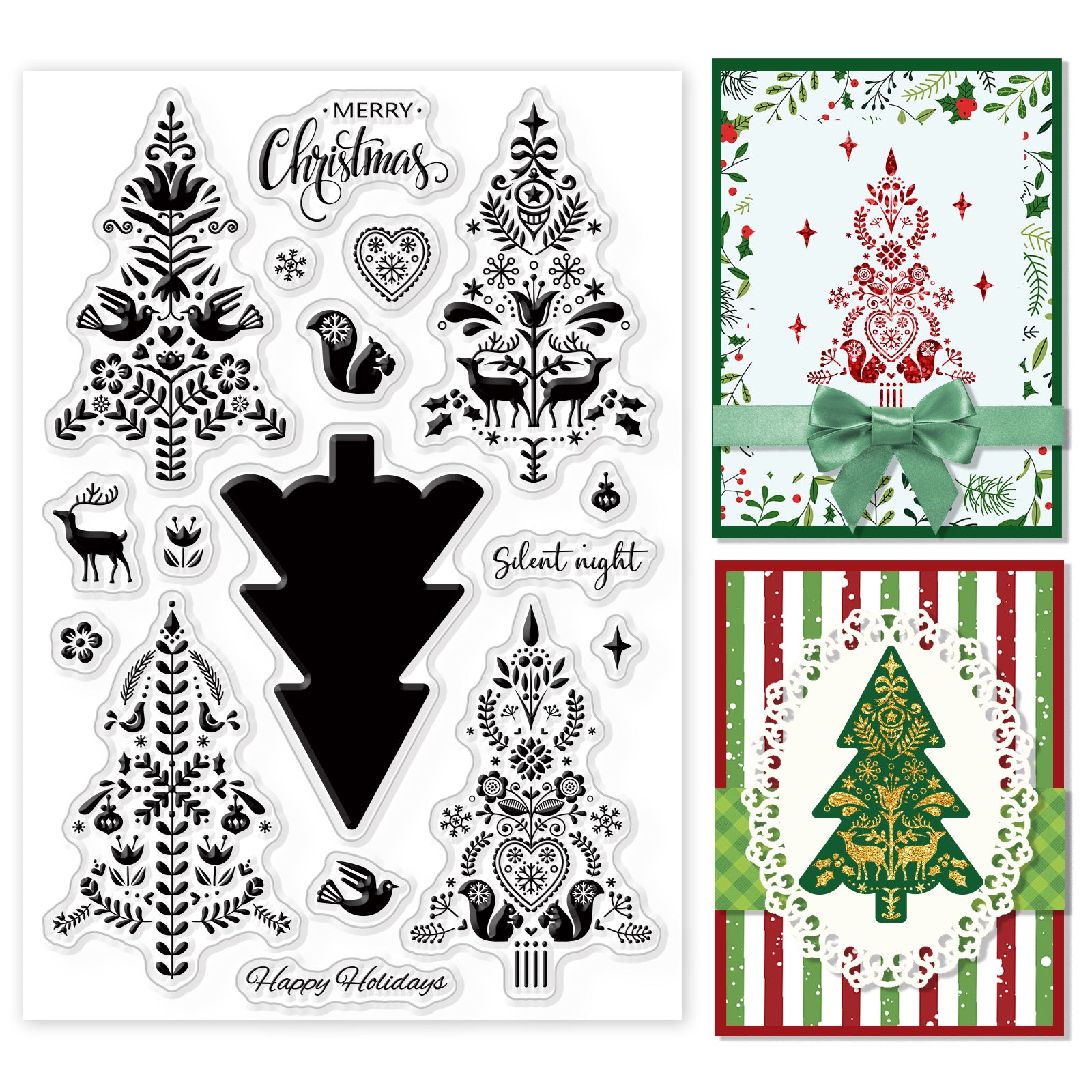 Globleland Christmas Tree, Layered, Folk Art Clear Stamps Seal for Card Making Decoration and DIY Scrapbooking