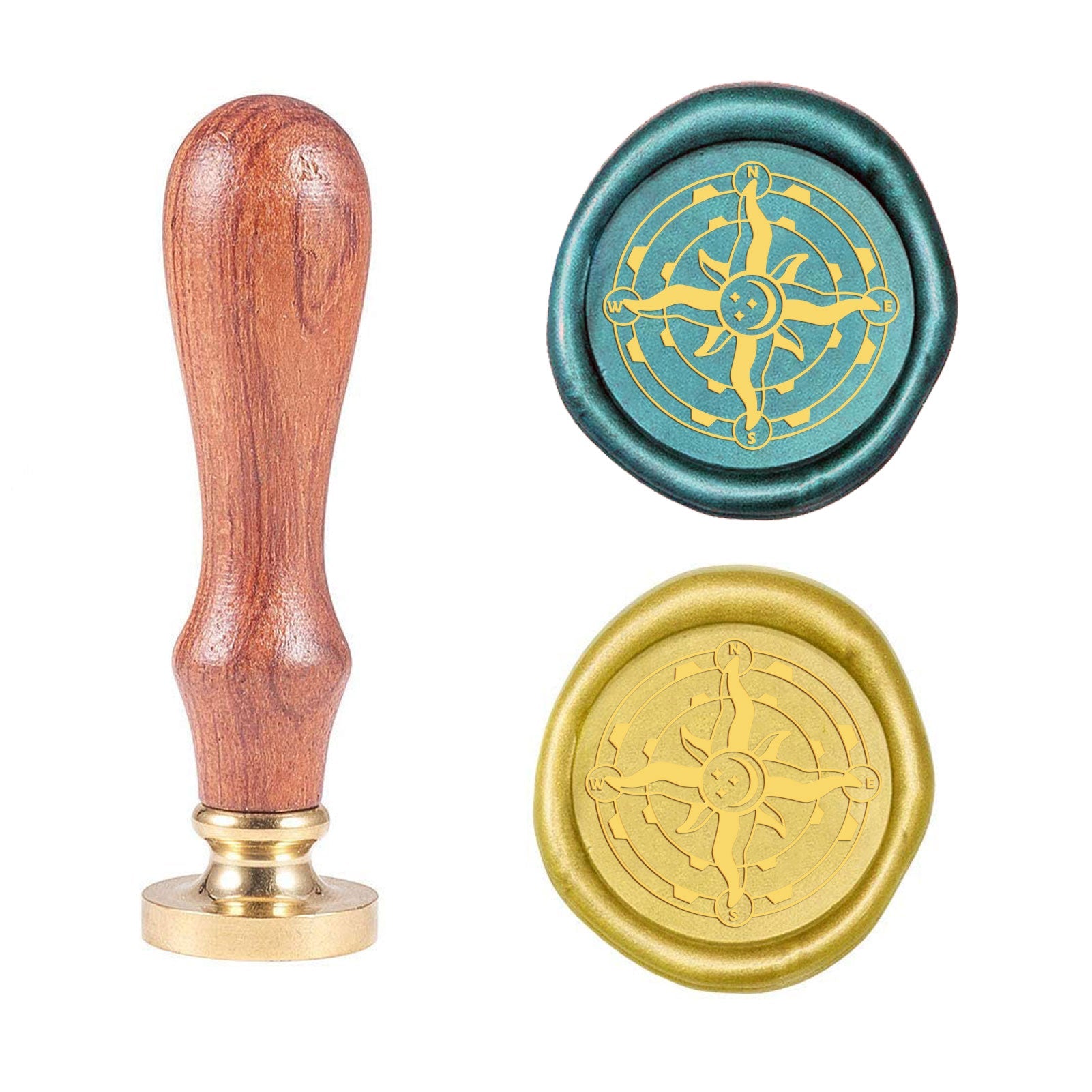 Gear Compass Wood Handle Wax Seal Stamp