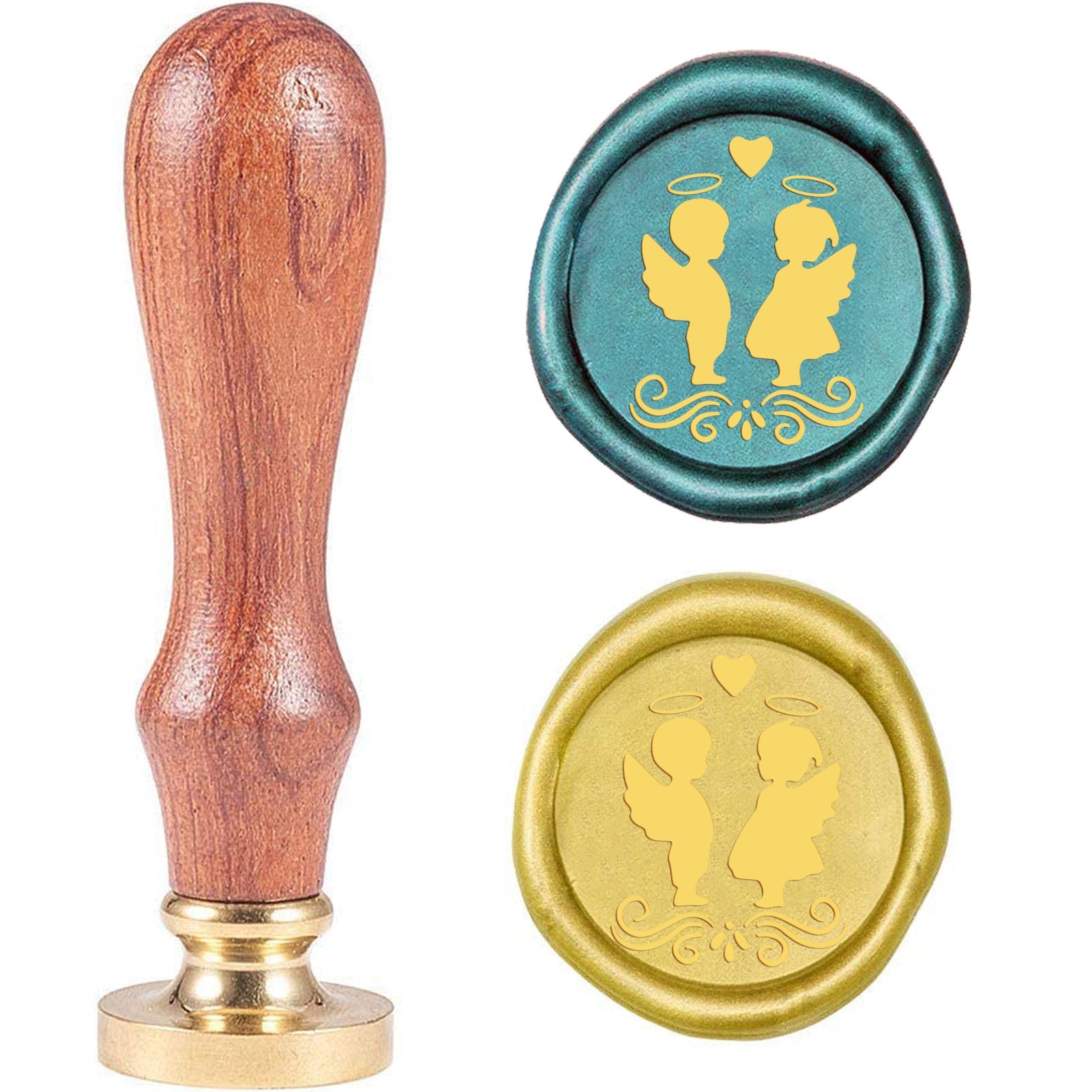 Two Angels Wood Handle Wax Seal Stamp