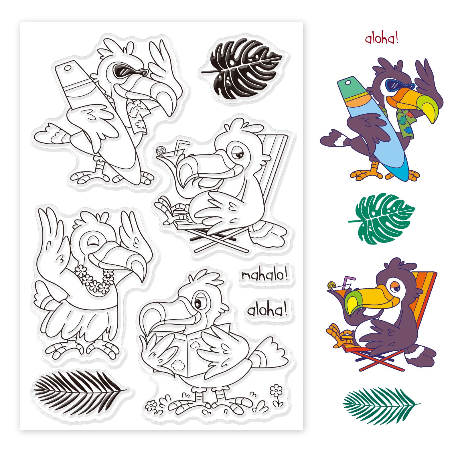 Globleland Toucan, Bird, Tropical, Cartoon, Cute Clear Stamps Silicone Stamp Seal for Card Making Decoration and DIY Scrapbooking