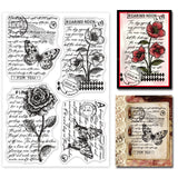 Globleland Vintage Flowers, Sketch Butterflies, Handwriting, Roses, Poppies Clear Silicone Stamp Seal for Card Making Decoration and DIY Scrapbooking