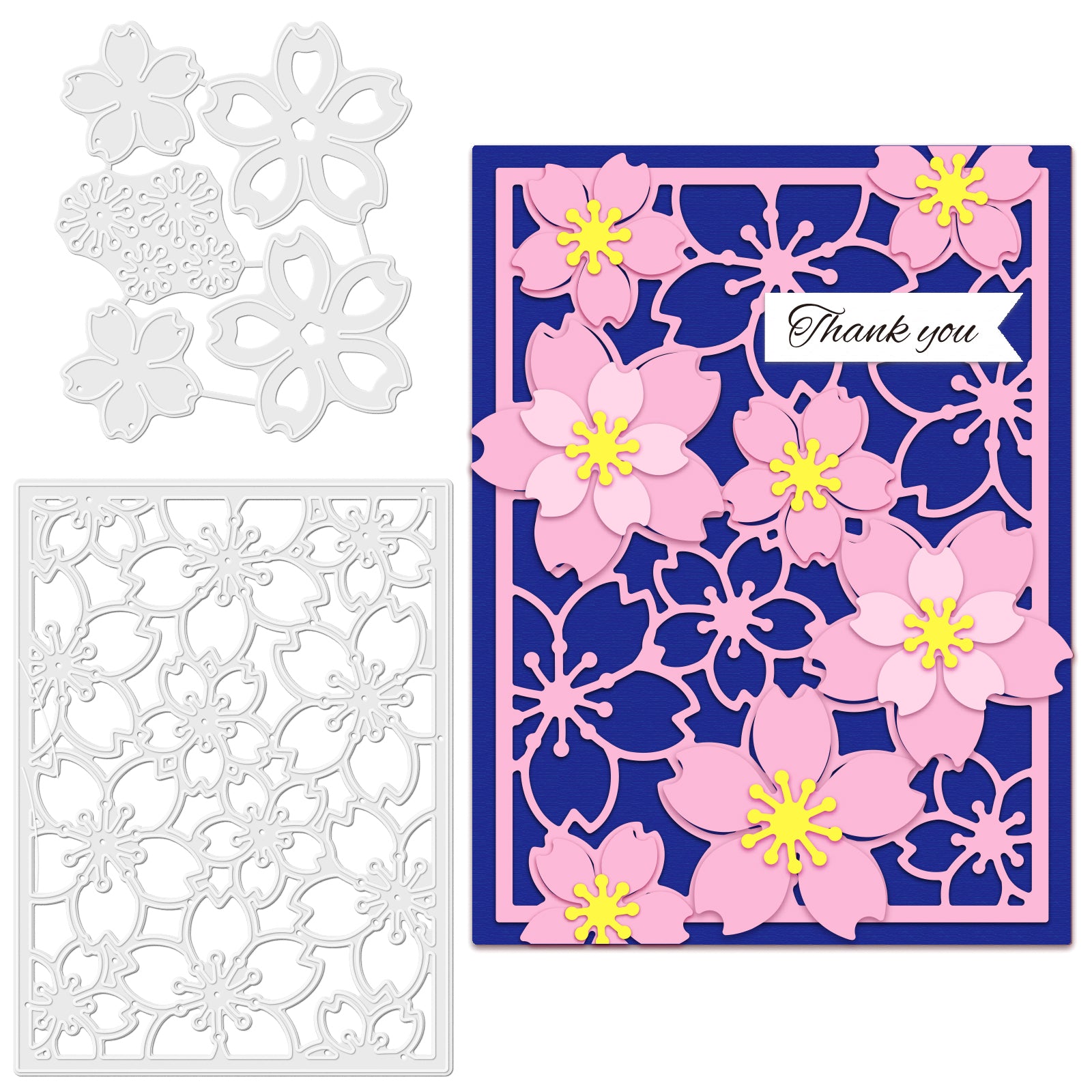 Globleland Sakura and Sakura Background Frame Carbon Steel Cutting Dies Stencils, for DIY Scrapbooking/Photo Album, Decorative Embossing DIY Paper Card