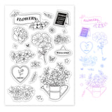 Globleland Rose, Magnolia, Lily, Jasmine, Narcissus, Butterfly, Tongs, Leaves, Jug Clear Stamps Silicone Stamp Seal for Card Making Decoration and DIY Scrapbooking