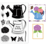 Globleland Kettle, Butterfly, Hydrangea Clear Stamps Silicone Stamp Seal for Card Making Decoration and DIY Scrapbooking