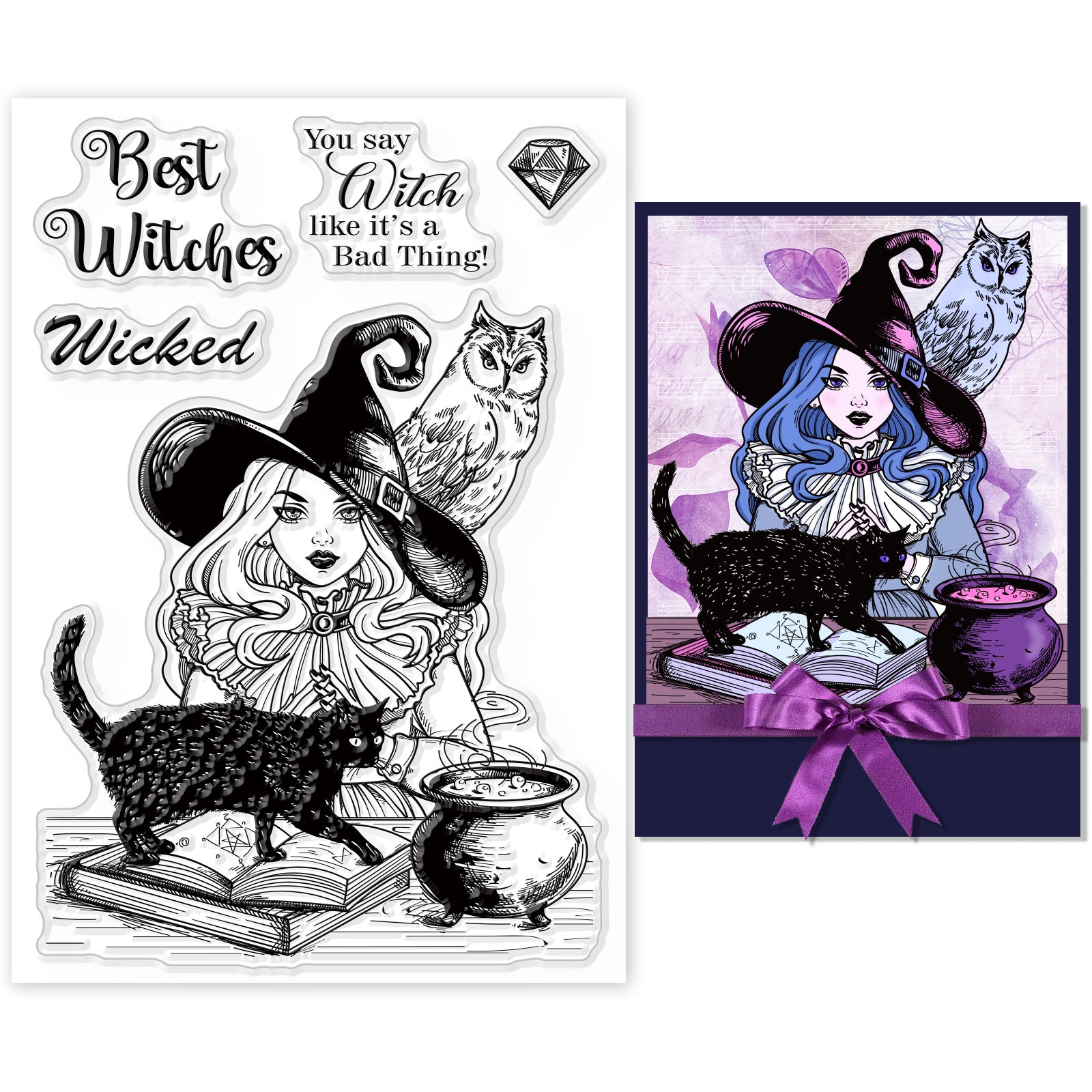 Globleland Witch, Black Cat Clear Stamps Silicone Stamp Seal for Card Making Decoration and DIY Scrapbooking