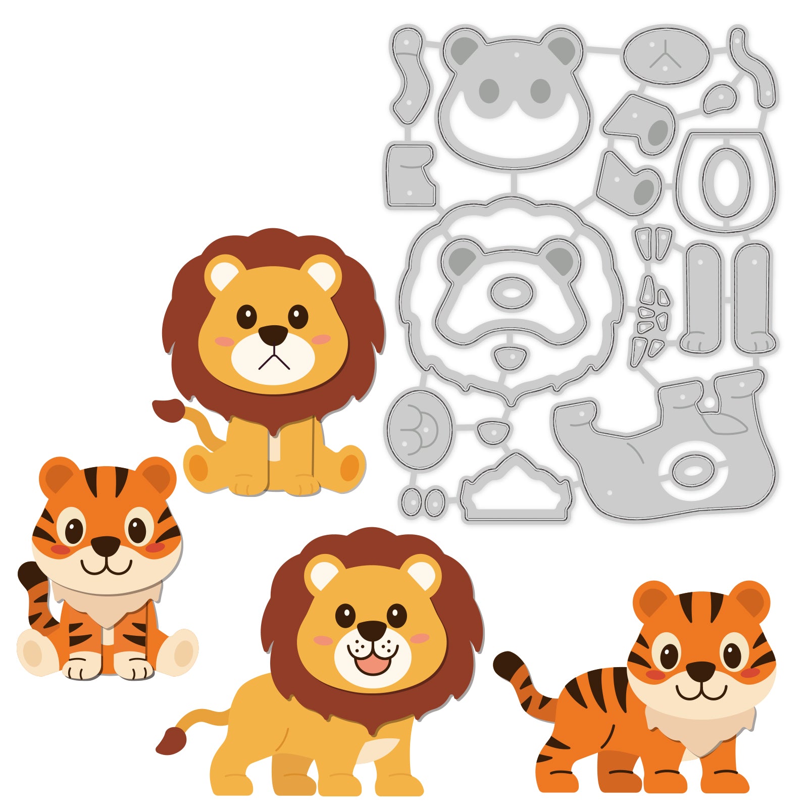 Globleland Lion, Tiger, Cute Animals, Greeting Card Carbon Steel Cutting Dies Stencils, for DIY Scrapbooking/Photo Album, Decorative Embossing DIY Paper Card