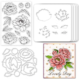Globleland Peony Cutting Dies, Painting Stencils and Silicone Clear Stamps Set, for DIY Scrapbooking/Photo Album, Decorative Embossing DIY Paper Card