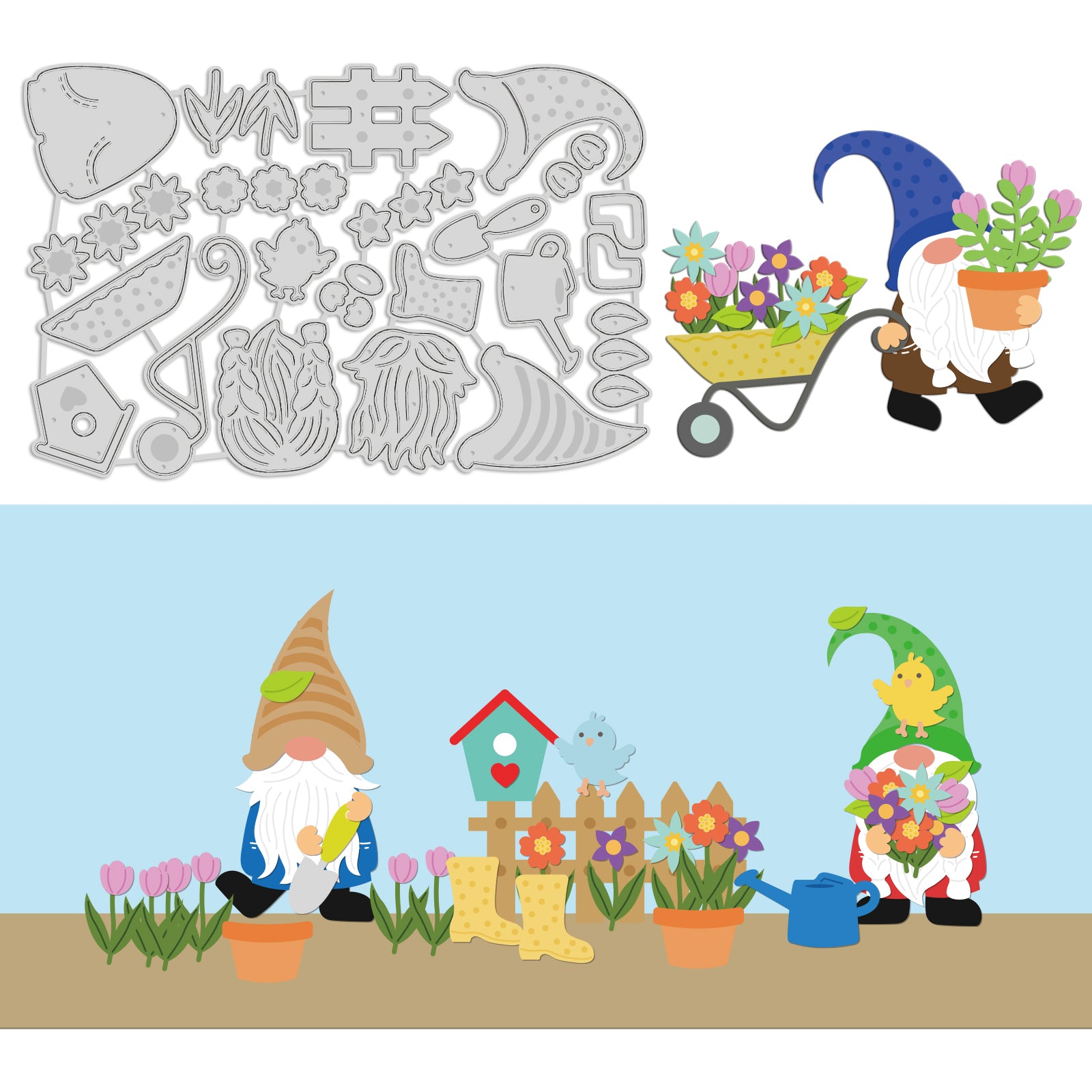 Globleland Gnome, Garden Carbon Steel Cutting Dies Stencils, for DIY Scrapbooking/Photo Album, Decorative Embossing DIY Paper Card