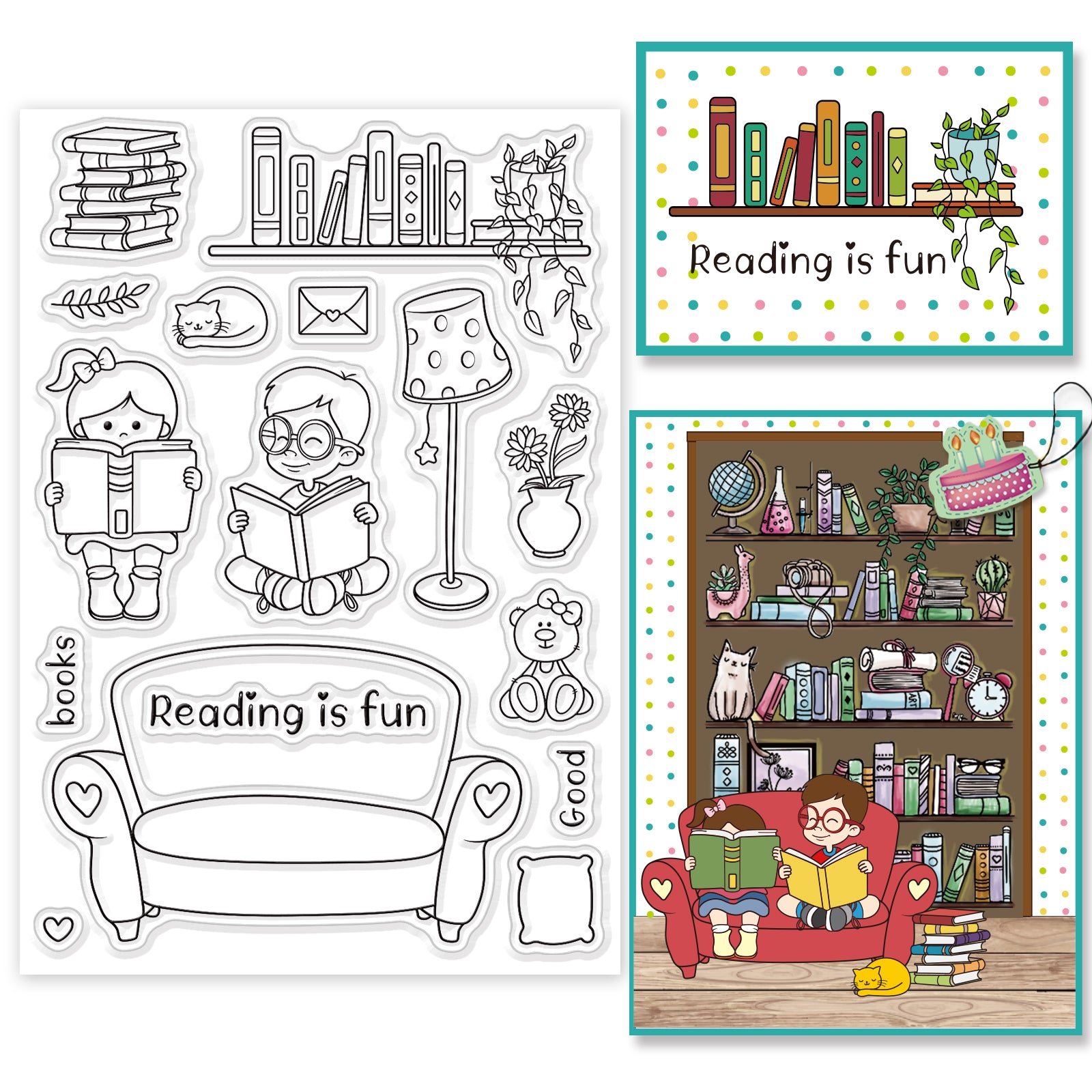 Globleland Reading, Bookcase, Bookshelf Clear Silicone Stamp Seal for Card Making Decoration and DIY Scrapbooking