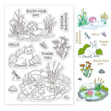 Globleland Pond Care, Ducks, Cats, Frogs, Dragonflies, Butterflies Clear Stamps Silicone Stamp Seal for Card Making Decoration and DIY Scrapbooking