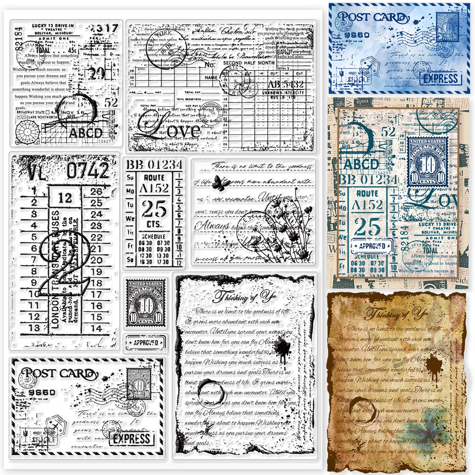 GLOBLELAND Vintage Stamps Clear Stamps for DIY Scrapbooking Decor Letters  Postcards Transparent Silicone Stamps for Making Cards Photo Album Decor