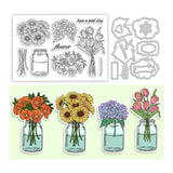1Pc Carbon Steel Cutting Dies Stencils & 1 Sheet PVC Plastic Stamps, for DIY Scrapbooking/Photo Album, Decorative Embossing DIY Paper Card, Flowers and Vases Pattern