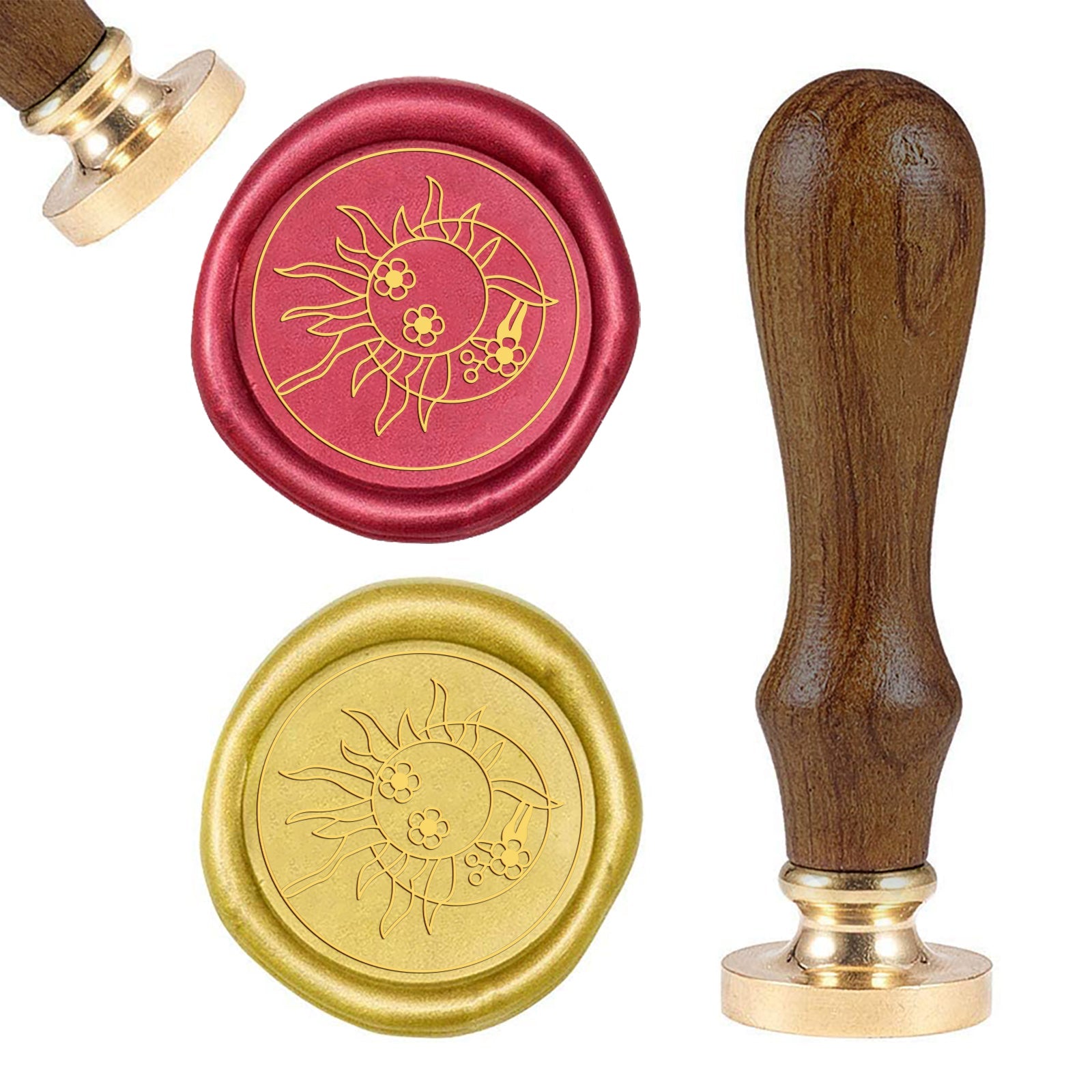 Sun and Flowers Wood Handle Wax Seal Stamp